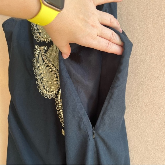 Free People Gold Sparkly Embellished Sequin Paisley Pattern Black in size 4 - Picture 7 of 15